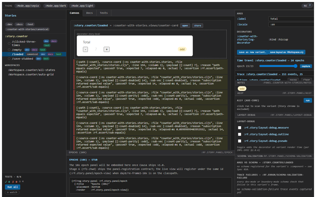 A registered variant rendered in the Story canvas