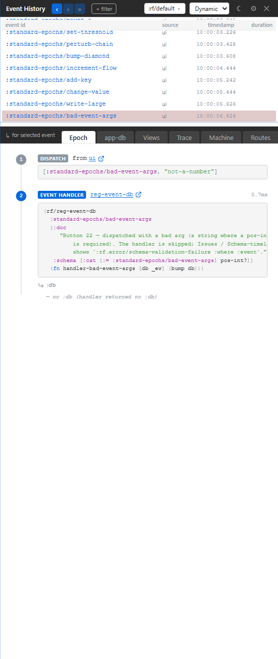 Schema validation failure shown inside the Epoch lens